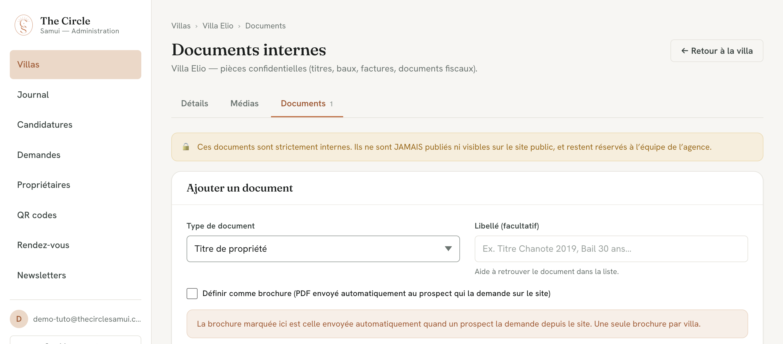 Documents internes d’une villa