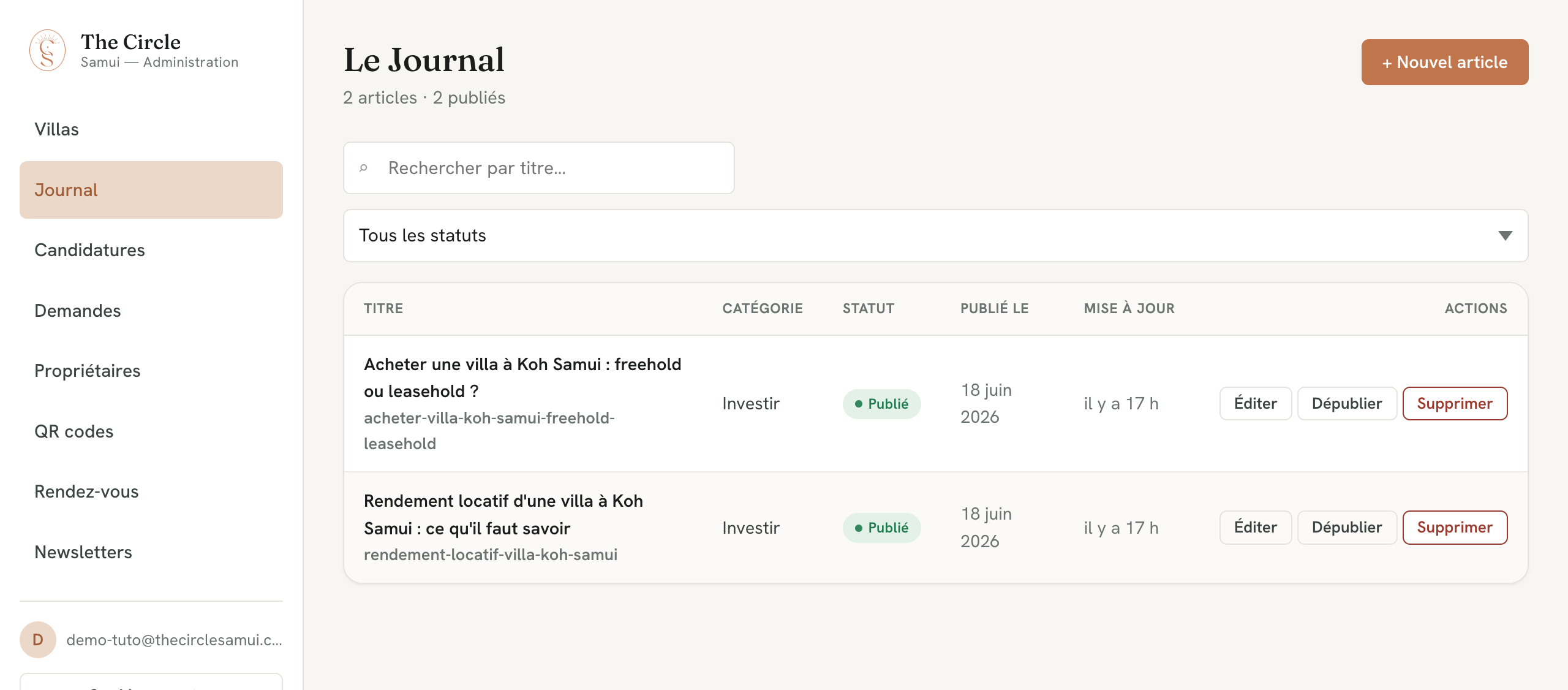 Liste des articles du Journal