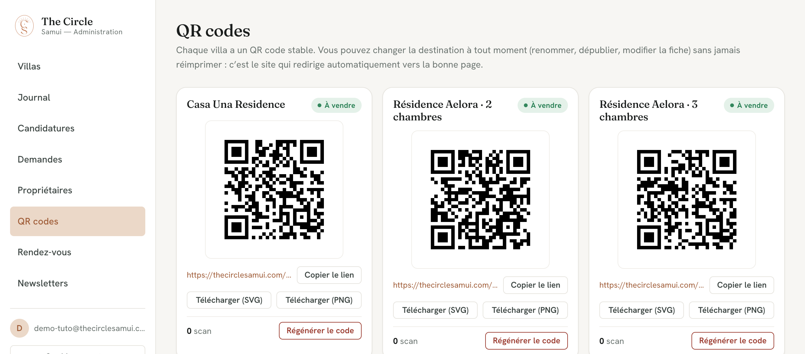 QR codes des villas